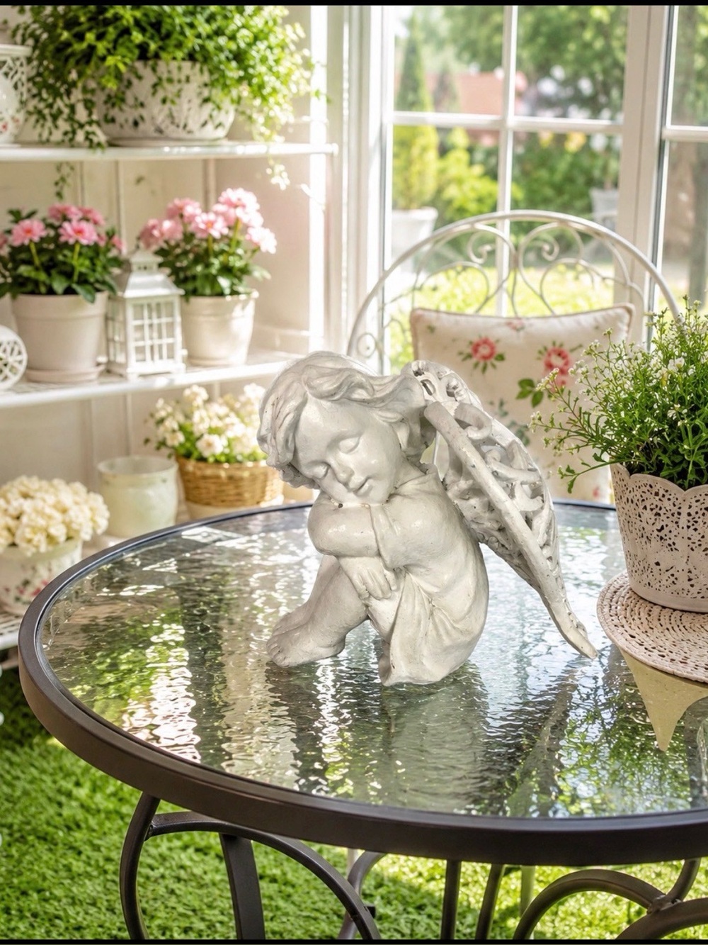 Rare Vintage Angel Cherub Resin Garden Sculptured Table Figurine